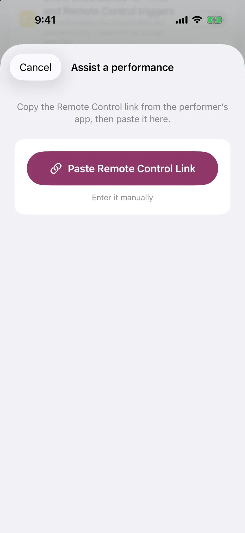Assistant mode: paste the performer's Remote Control link